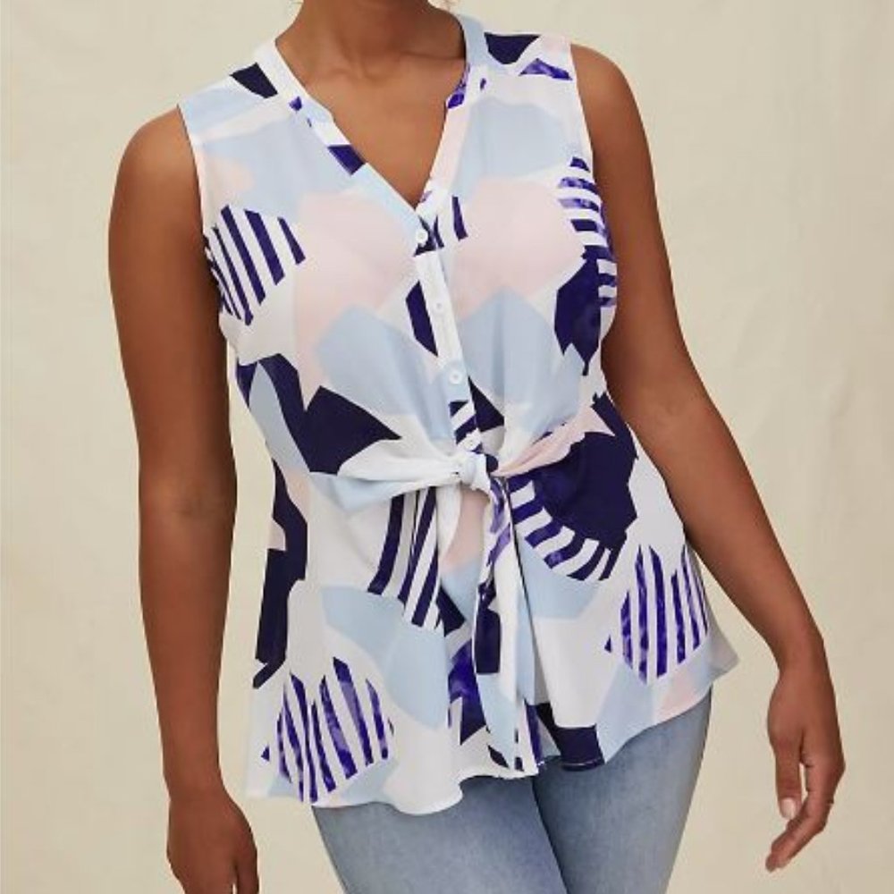 Torrid Multi Geo Georgette Peplum Tie Front Sleeveless Blouse Size 3 3X